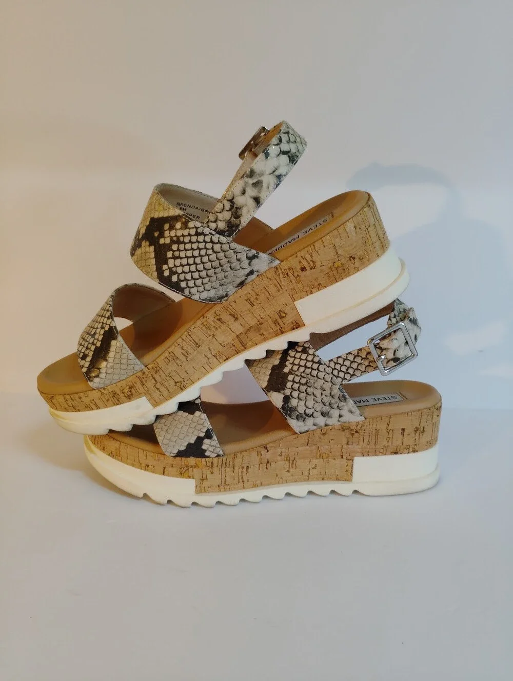 Steve Madden Metallic Snake-Print Wedge Sandals in Gold and Black